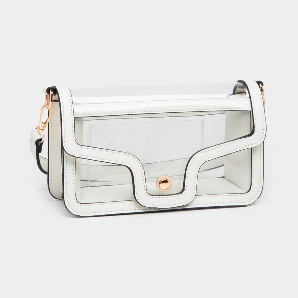 White Transparent Clear Rectangle Bag Purse Shoulder Leather Casual See Through